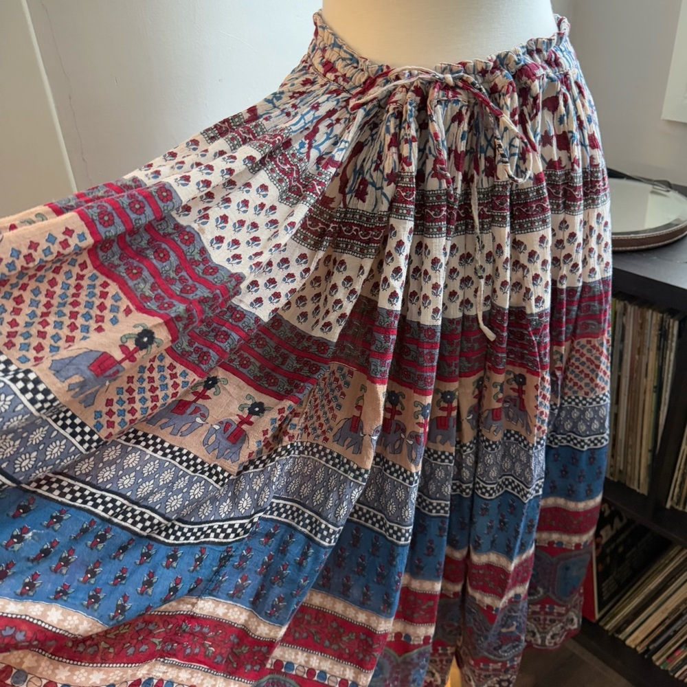 Vintage India Cotton Boho Skirt Elephant Print Fit For All